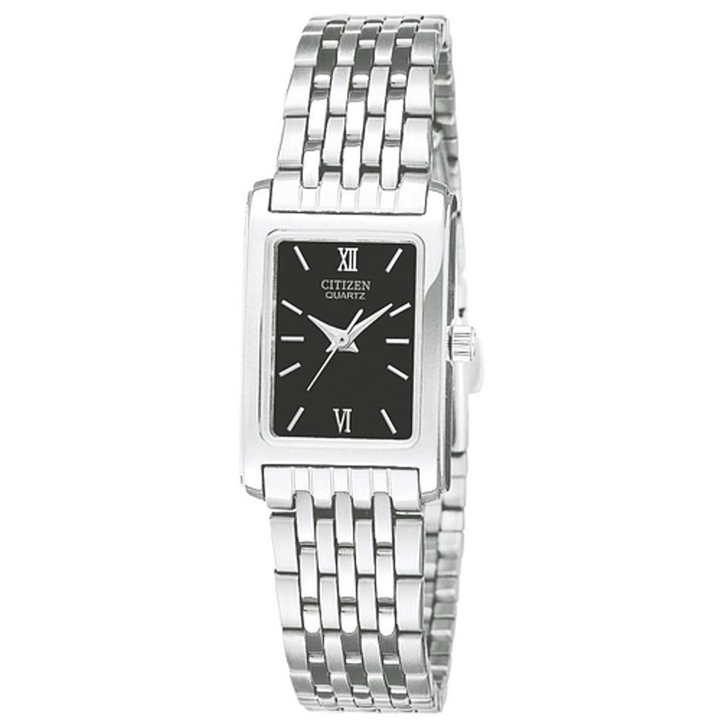 Citizen Ladies Stainless Steel Silver Tone Quartz Black Dial Watch