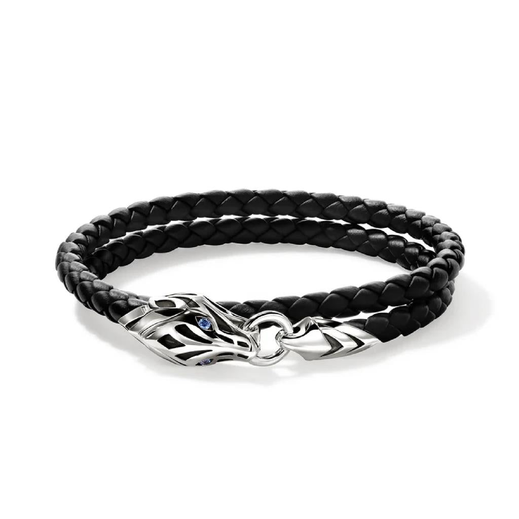 John Hardy Sterling Silver Naga Double Wrap Leather Bracelet