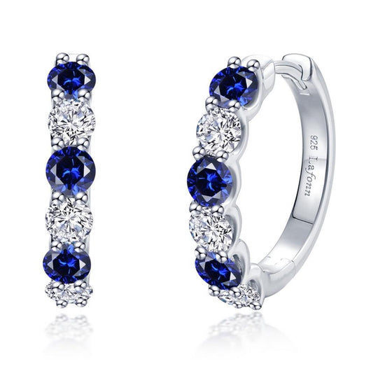 Lafonn Sterling Silver Platinum Plated Josie Lab Grown Sapphire Simulated Diamond Hoop Earrings E0649CSP00