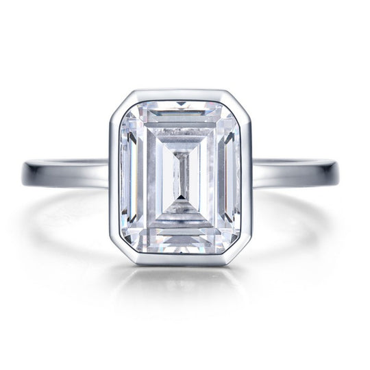 Lafonn Sterling Silver Platinum Plated Simulated Diamond Emerald Bezel Set Engagement Ring R2038CLP07