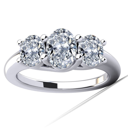 14K White Gold Oval 3 Stone Diamond Ring 3RO-7274