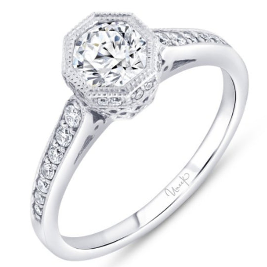 Uneek 18K White Gold Unity Collection Filigree Diamond Engagement Ring LVS820
