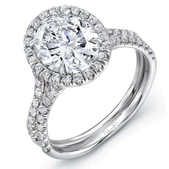 Uneek 18K White Gold Oval diamond Halo Split Shank Engagement Ring LVS925