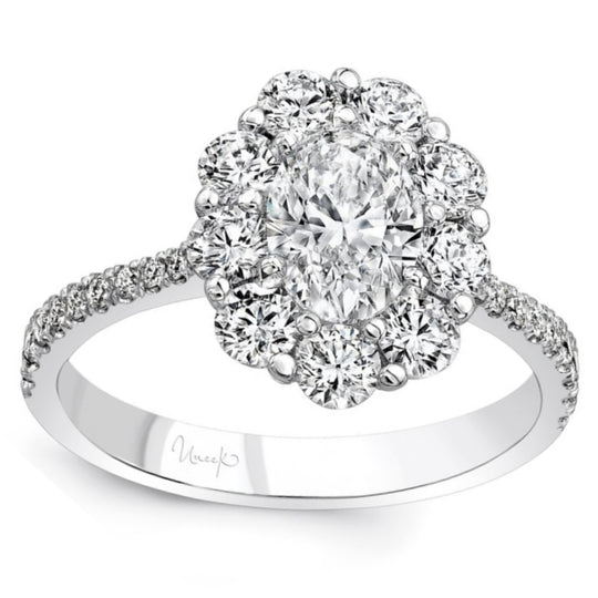 Uneek Platinum Oval Diamond Halo Engagement Ring LVS1015OV