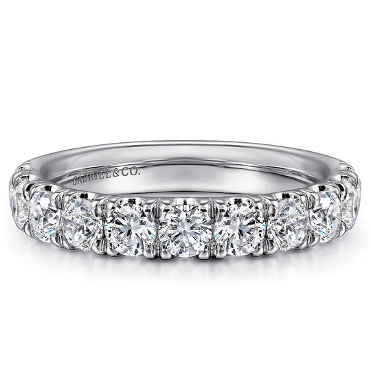 Gabriel & Co 14K White Gold Devotion Classic Straight 11 Stone French Pave Diamond Band AN11179W44JJ