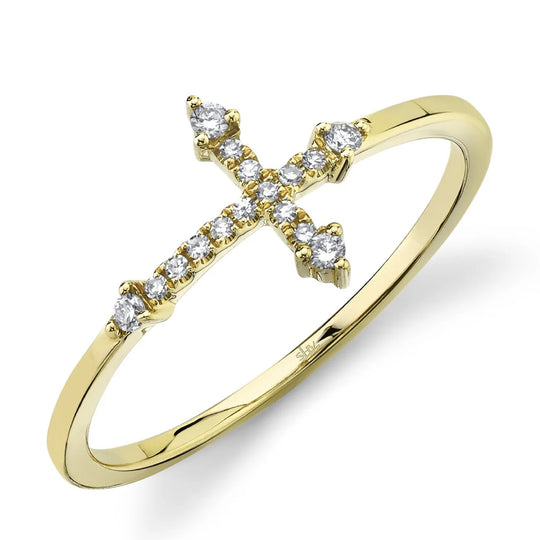 Shy Creation 14K Yellow Gold Diamond Cross Ring SC55008655