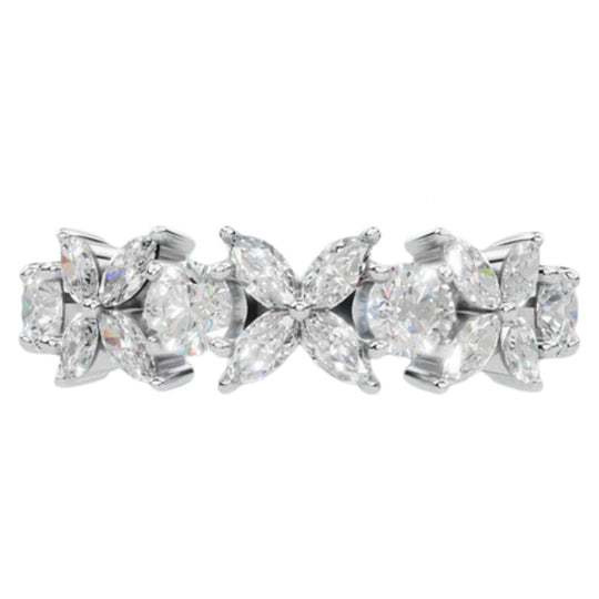 CW Signature 18K White Gold Alternating Floral Diamond Band R01521