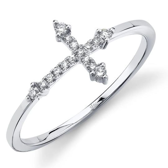 Shy Creation 14K White Gold Vintage Diamond Cross Ring SC55008654