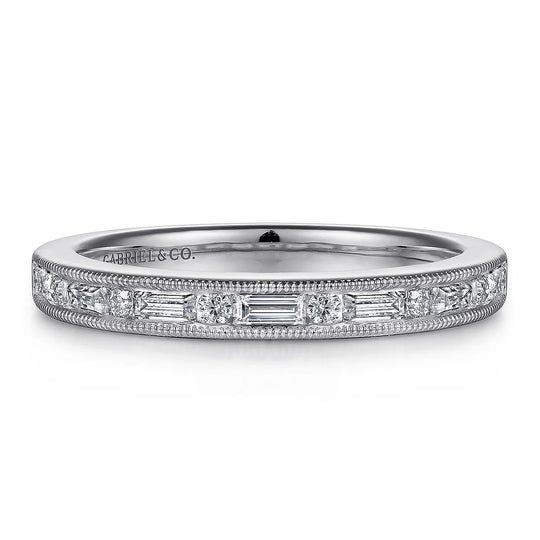 Gabriel & Co 14K White Gold Victorian Fancy Channel Set Milgrain Diamond Band AN15571W44JJ