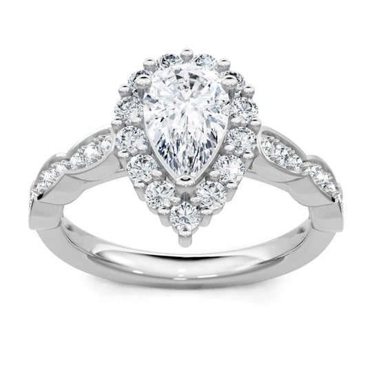 14K White Gold Diamond Halo Engagement Ring 65230D-4W-1/2