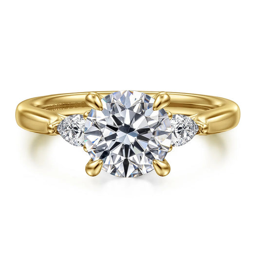 Gabriel & Co 14K Yellow Gold Three-Stone Lotus Diamond Engagement Ring ER16402R6Y44JJ