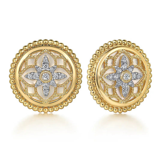 Gabriel & Co 14K Yellow Gold Diamond and Mother of Pearl Stud Earrings EG15127Y45WM