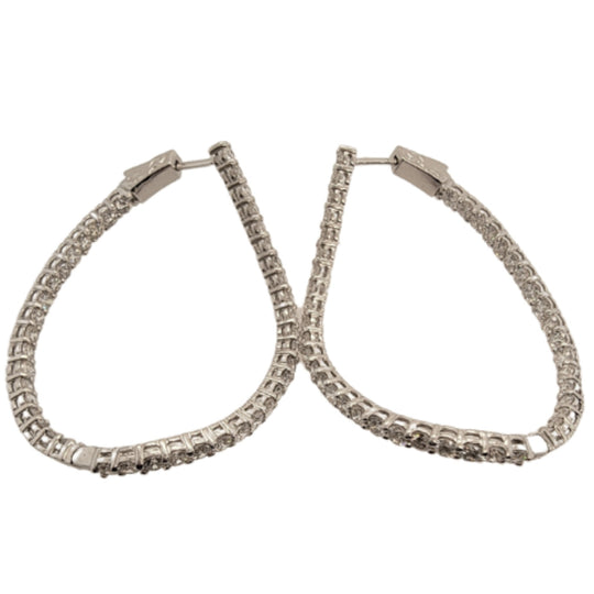 14K White Gold Wavy Inside Out Hinged Diamond Hoop Earrings 70287-HOOPS-CD