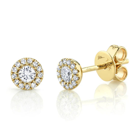 Shy Creation 14K Yellow Gold Diamond Halo Stud Earrings SC55002600