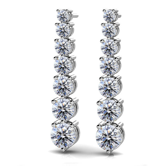 14K White Gold 3 Prong Graduated Diamond Drop Earrings E370-3-WG