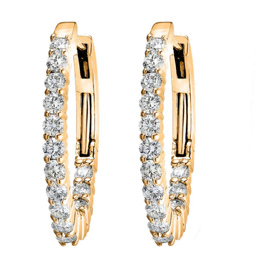 CW Signature 18K Yellow Gold Signature Oval Inside Out Diamond Hoop Earrings E0894