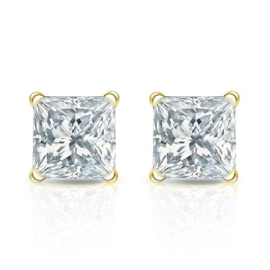 14K Yellow 4 Prong Princess Cut 1.20ct Diamond Studs EP120-001