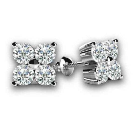 14K White Gold 4 Stone Diamond Cluster Studs E4-50-W