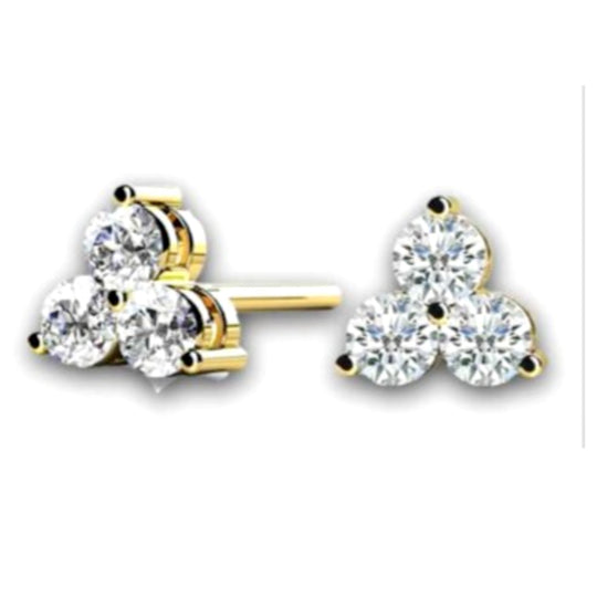 14K Yellow Gold 3 Stone Diamond Cluster Studs E3-150-Y