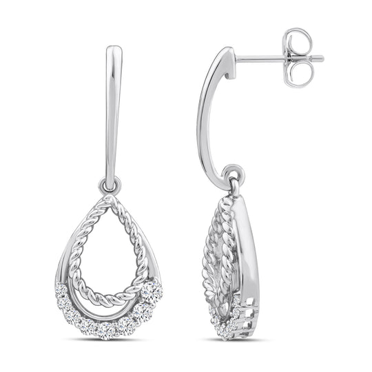 10K White Gold Rope Accented Diamond Drop Earrings X12E2603F006