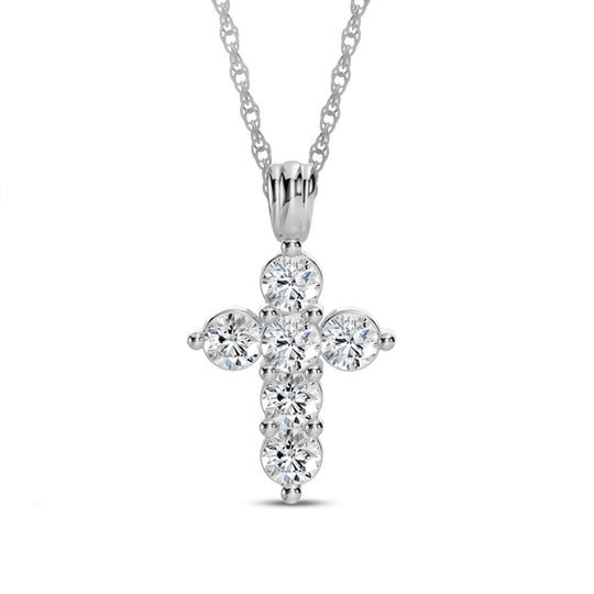 14K White Gold Diamond Cross Pendant Necklace PC050GS06-4W-EEG