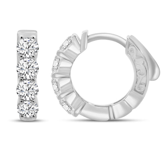14K White Gold Diamond Huggie Earrings EG100RB08-4W-EEQ
