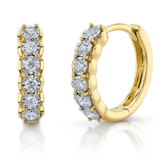Shy Creation 14K Yellow Gold Diamond Huggie Earrings SC55022791