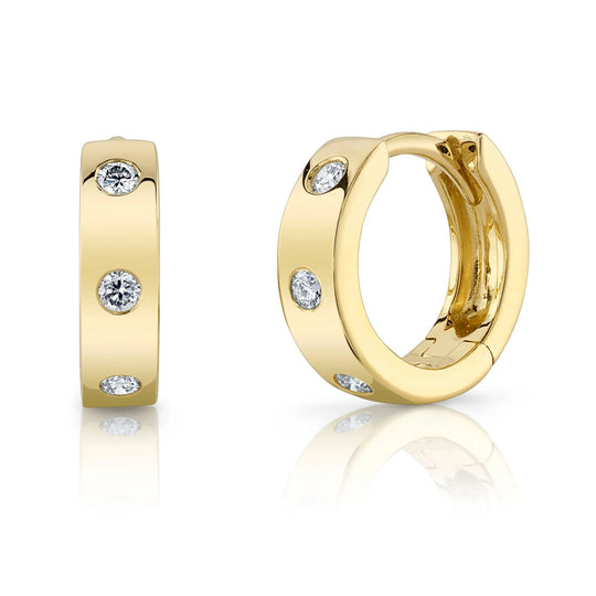 Shy Creation 14K Yellow Gold Mini Scattered Diamond Huggie Earrings SC55010251V2