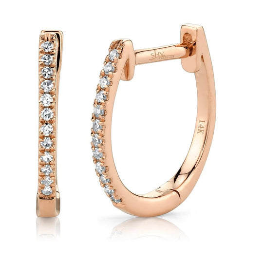 Shy Creation 14K Rose Gold Diamond Huggie Earrings SC55001599