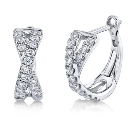 Shy Creation 14K White Gold Diamond "X" Huggie Earrings SC22007274