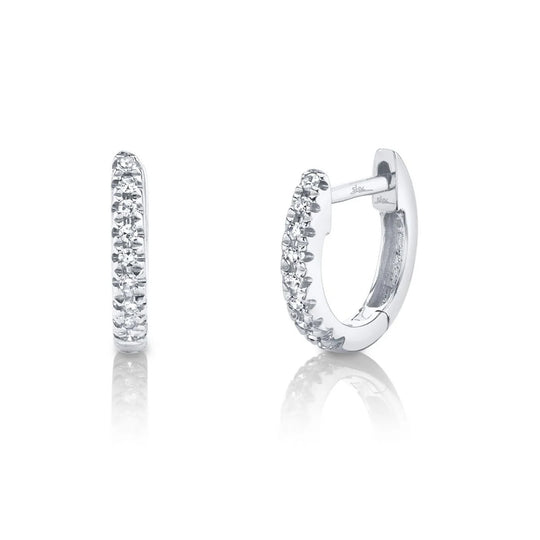 Shy Creation 14K White Gold Mini Diamond Huggie Earrings SC22003982V3