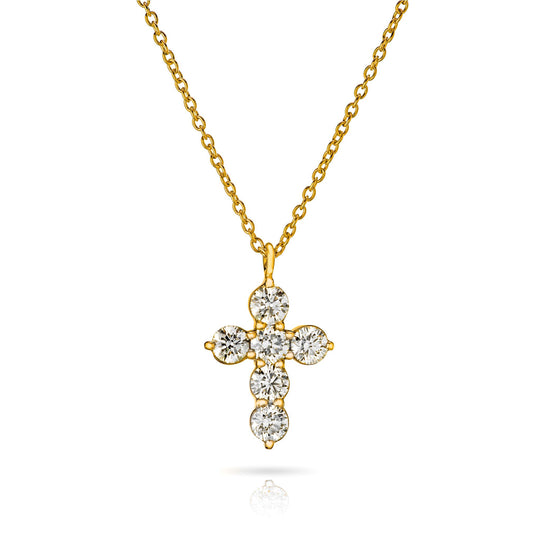 CW Signature 18K Yellow Gold Small Cross Diamond Pendant P0319Y