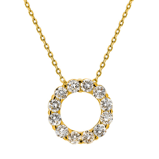 CW Signature 18K Yellow Gold Medium Circle Diamond Pendant P0334Y
