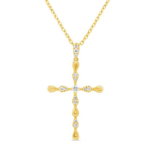 Uneek 14K Yellow Gold Petite Diamond Cross Necklace LVNWC821Y