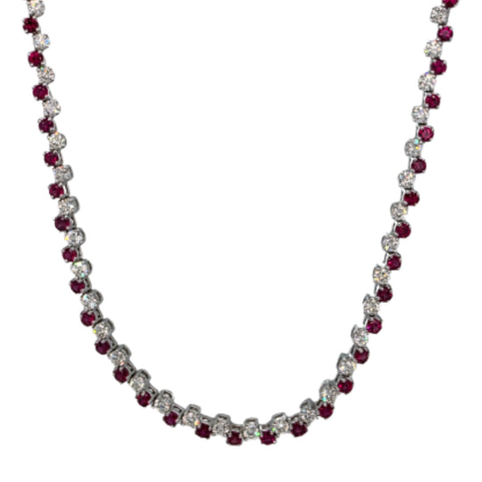 14K White Gold Alternating Diamond & Ruby Curved Tennis Necklace 71317-N-D2R-20
