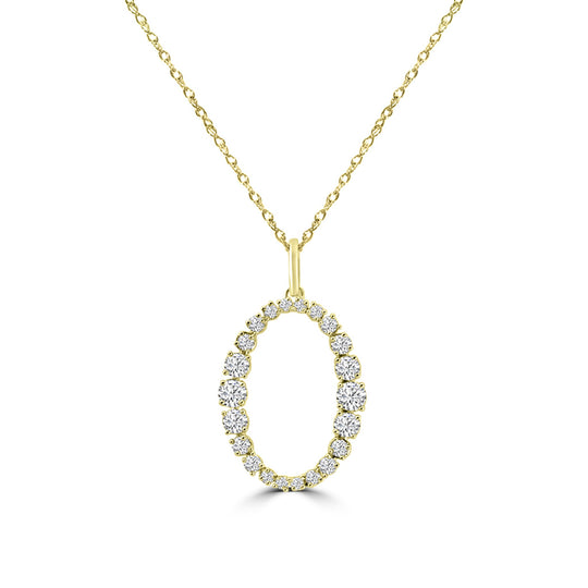 14K Yellow Gold Graduated Oval Diamond Pendant Necklace M13N4169V0815