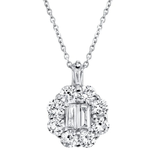 Shy Creation 14K White Gold Diamond Baguette Necklace COR37215771