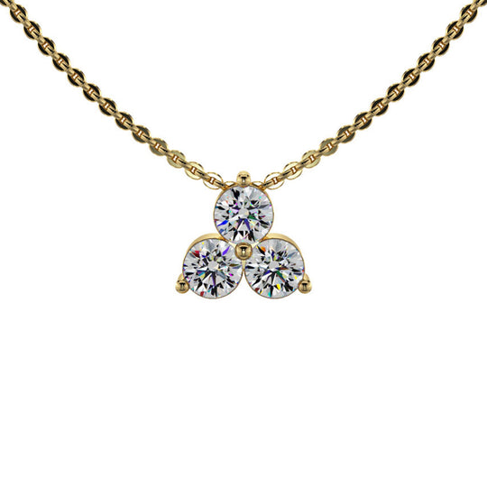 14K Yellow Gold 3 Stone Cluster Diamond Pendant Necklace P3-100-Y
