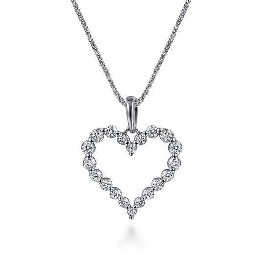 Gabriel & Co 14K White Gold Open Heart Diamond Necklace NK1844W45JJ