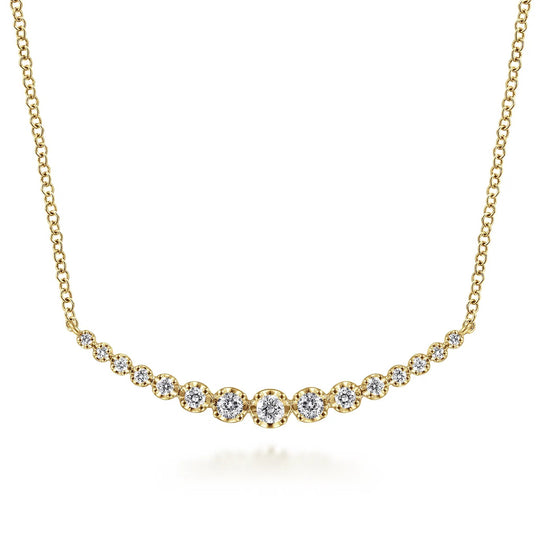 Gabriel & Co 14K Yellow Gold Graduated Diamond Curved Bar Necklace NK6215Y45JJ