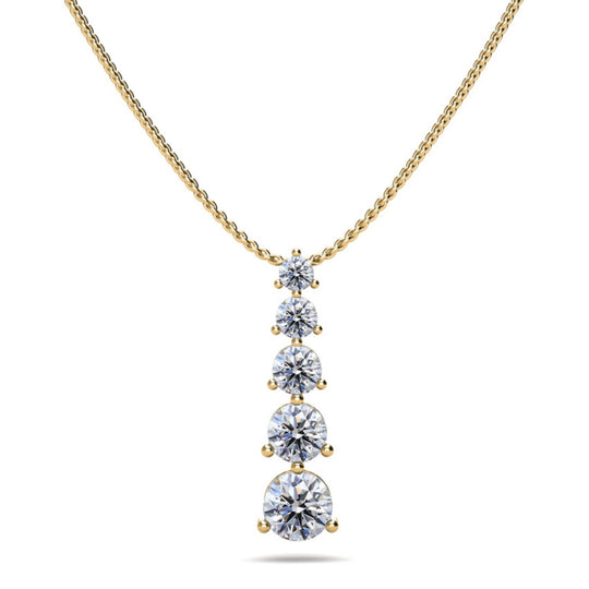 14K Yellow Gold 5 Stone Graduated Diamond Drop Pendant Necklace P370-1300