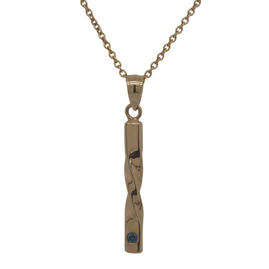 14K Yellow Gold Twisted Blue Diamond Accented Bar Pendant 14Y1TBAR1