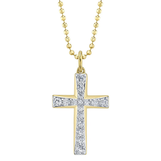 SHY Creation 14K Yellow Gold Diamond Cros Necklace SC55028402RD