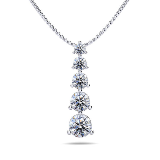 14K White Gold Graduated 5 Stone Diamond Drop Necklace P370-200-W