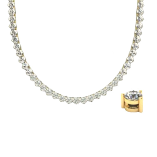 14K Yellow Gold Classic 3 Prong Diamond Tennis Necklace N370R-2914