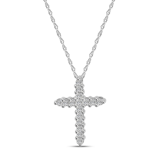 10K White Gold Diamond Cross Necklace M13P2374S0410