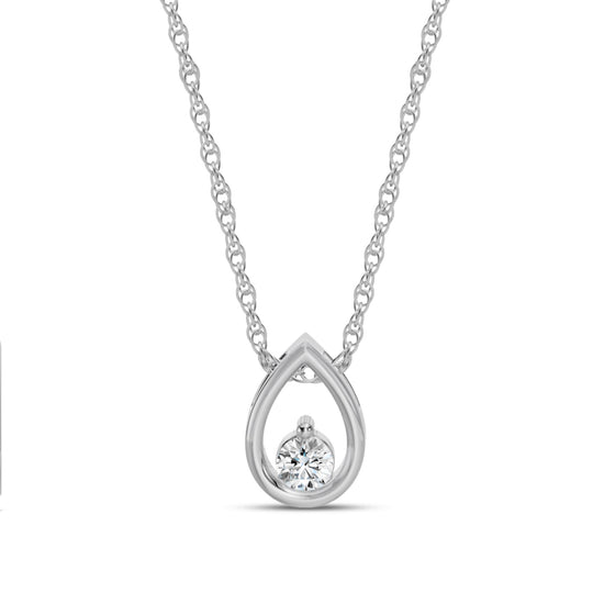 14K White Gold Diamond Accemted Teardrop Pendant Necklace SP010RP01-4W