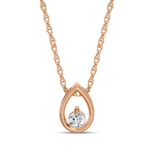 14K Rose Gold Diamond Accemted Teardrop Pendant Necklace SP010RP01-4R-EZQ