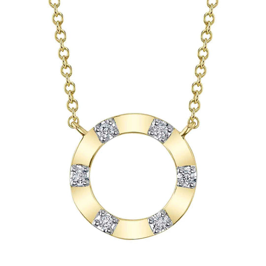 Shy Creation 14K Yellow Gold Scattered Diamond Circle Necklace SC55026069RD