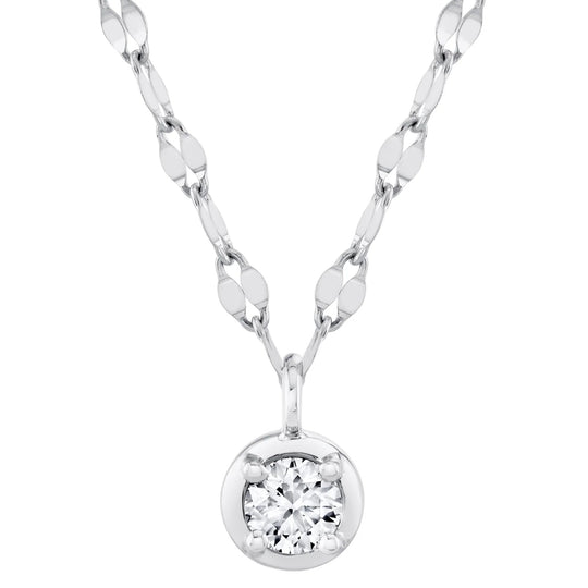 Shy Creation 14K White Gold Sparkle Chain Diamond Solitaire Necklace SC55029704